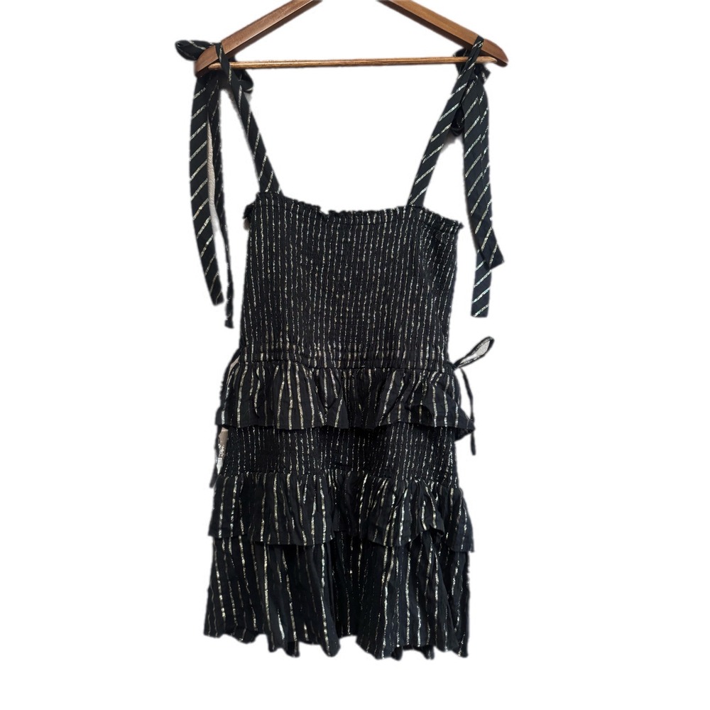 House of Harlow 1960 Mini Dress Womens Medium Black Gold Excellent Lurex Tiered
